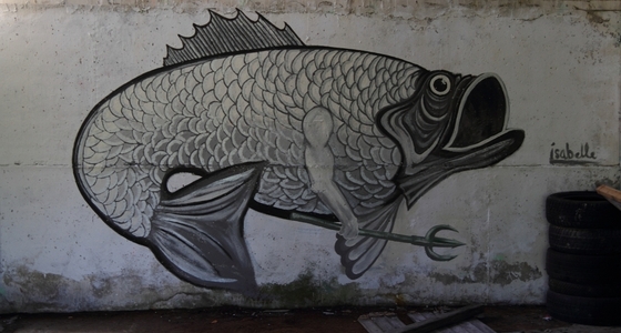 Wandmalerei: Fisch mit Dreizack