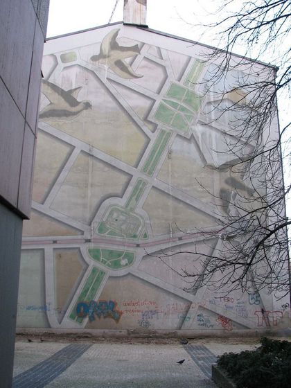 Wandmalerei des Straßennetzes um den Wassertorplatz und Oranienplatz, 2 Tauben
