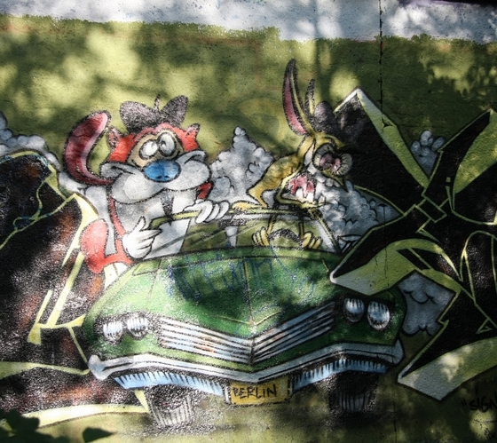 Wandmalerei Ren und Stimpy in einem Auto